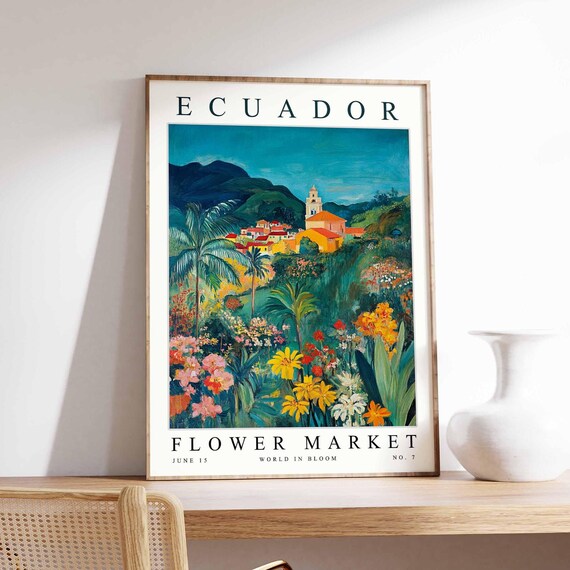 Ecuador Flower Market Poster Print Ecuadorian Floral Wall Art Ecuadorfloral Decor Botanical South America Travel