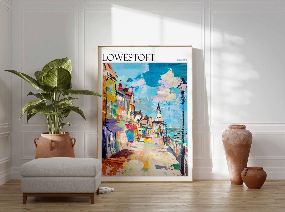 Lowestoft England Impressionist Colorful Seafront Street Tower Poster - Image 3