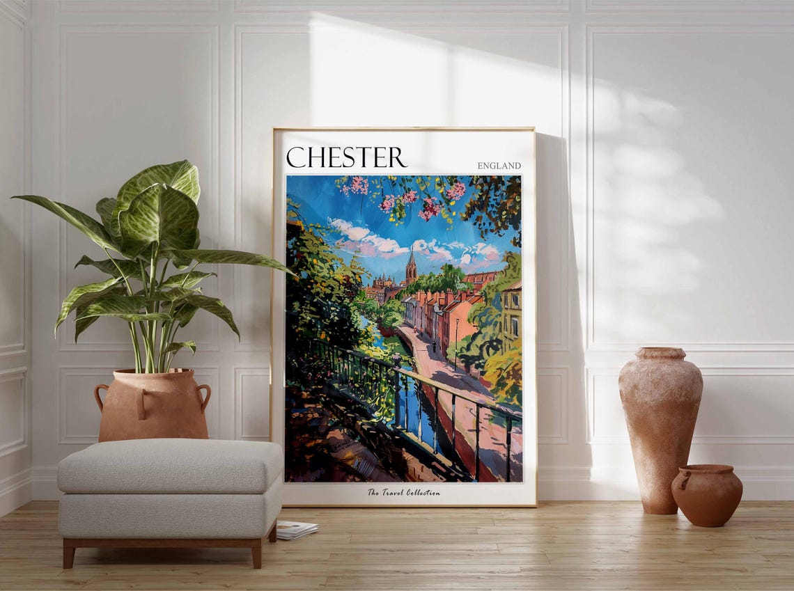 Chester England Blossom River Bridge Garden Walk Painting Poster - Image 2