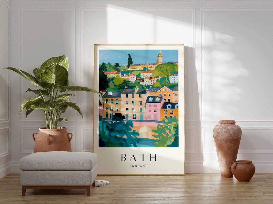 Bath England Georgian Crescent Hillside Cityscape Travel Poster - Image 3