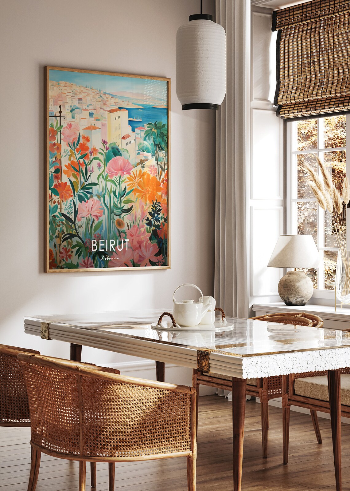 Beirut Lebanon Floral Foreground Hillside City Sea View Poster - Image 2
