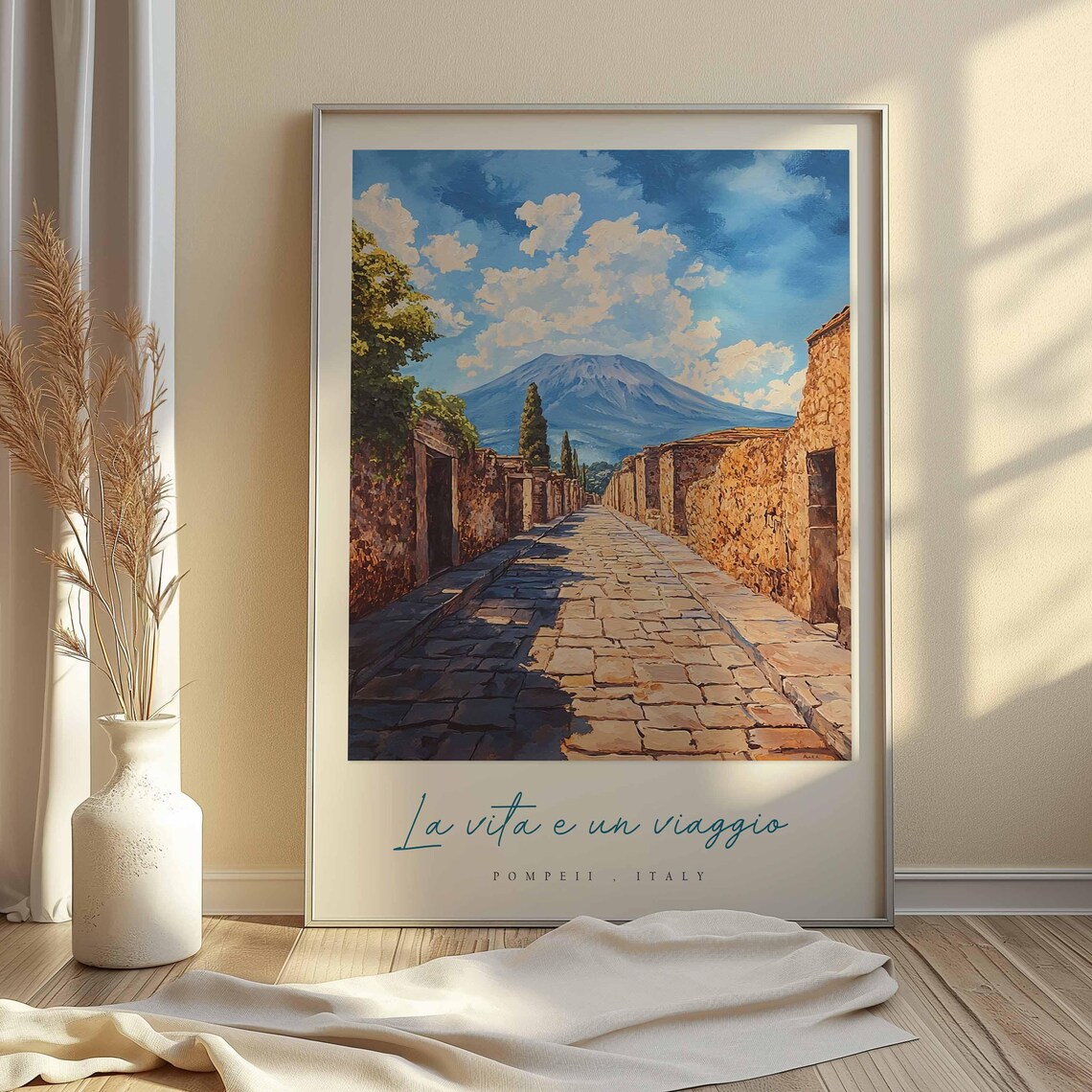 Pompeii Italy Cobbled Street To Vesuvius La Vita Un Viaggio Poster - Image 2