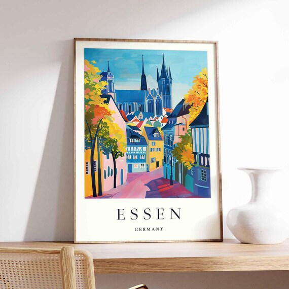 Essen Germany Poster Colorful Cityscape Travel Print