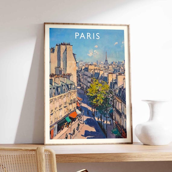 Paris Poster France Travel Print Eiffel Tower Cityscape Wall Decor Louvre Museum View Parisian City Gift