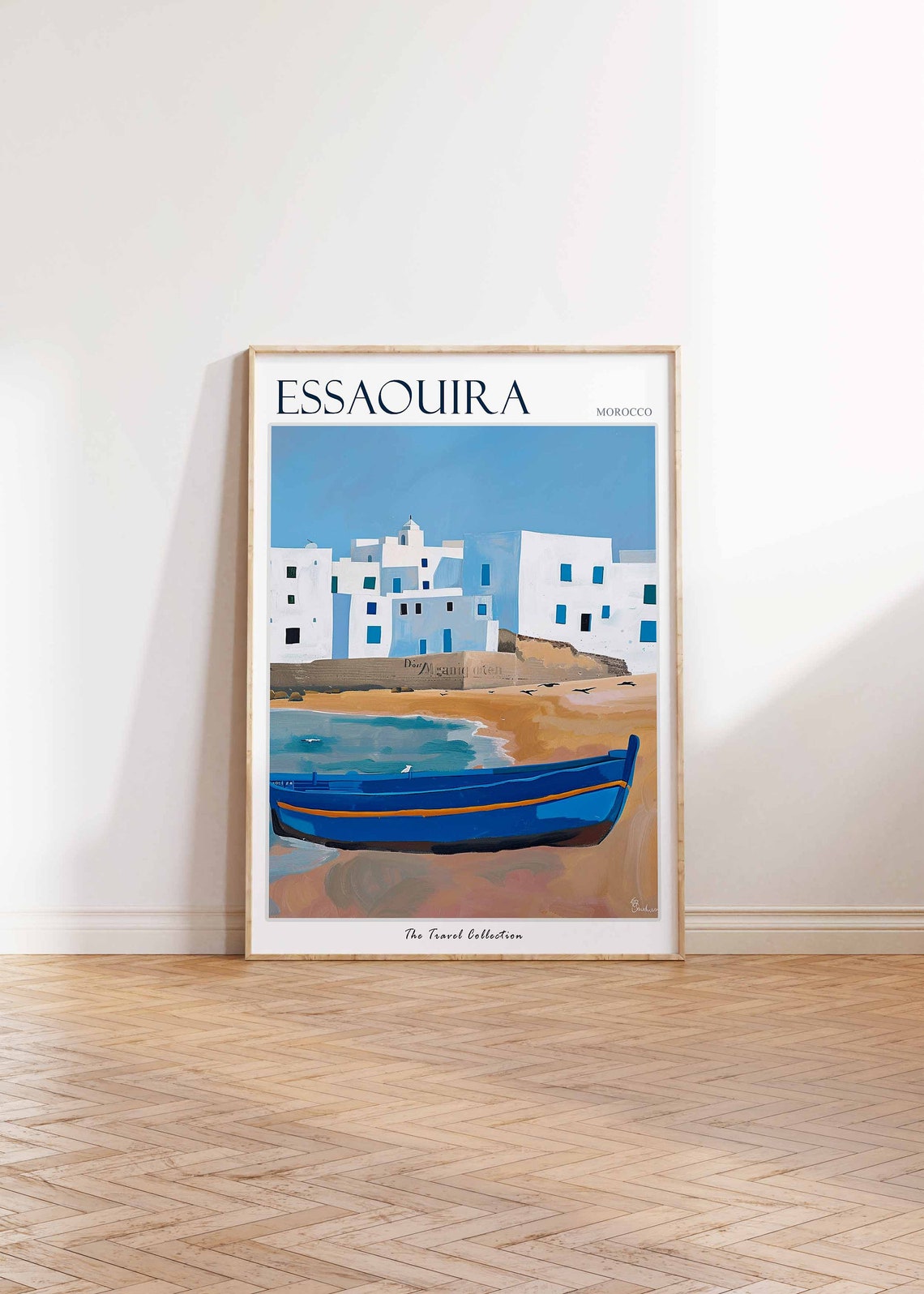 Essaouira Morocco Whitewashed Town Blue Boat Travel Collection Poster - Image 2