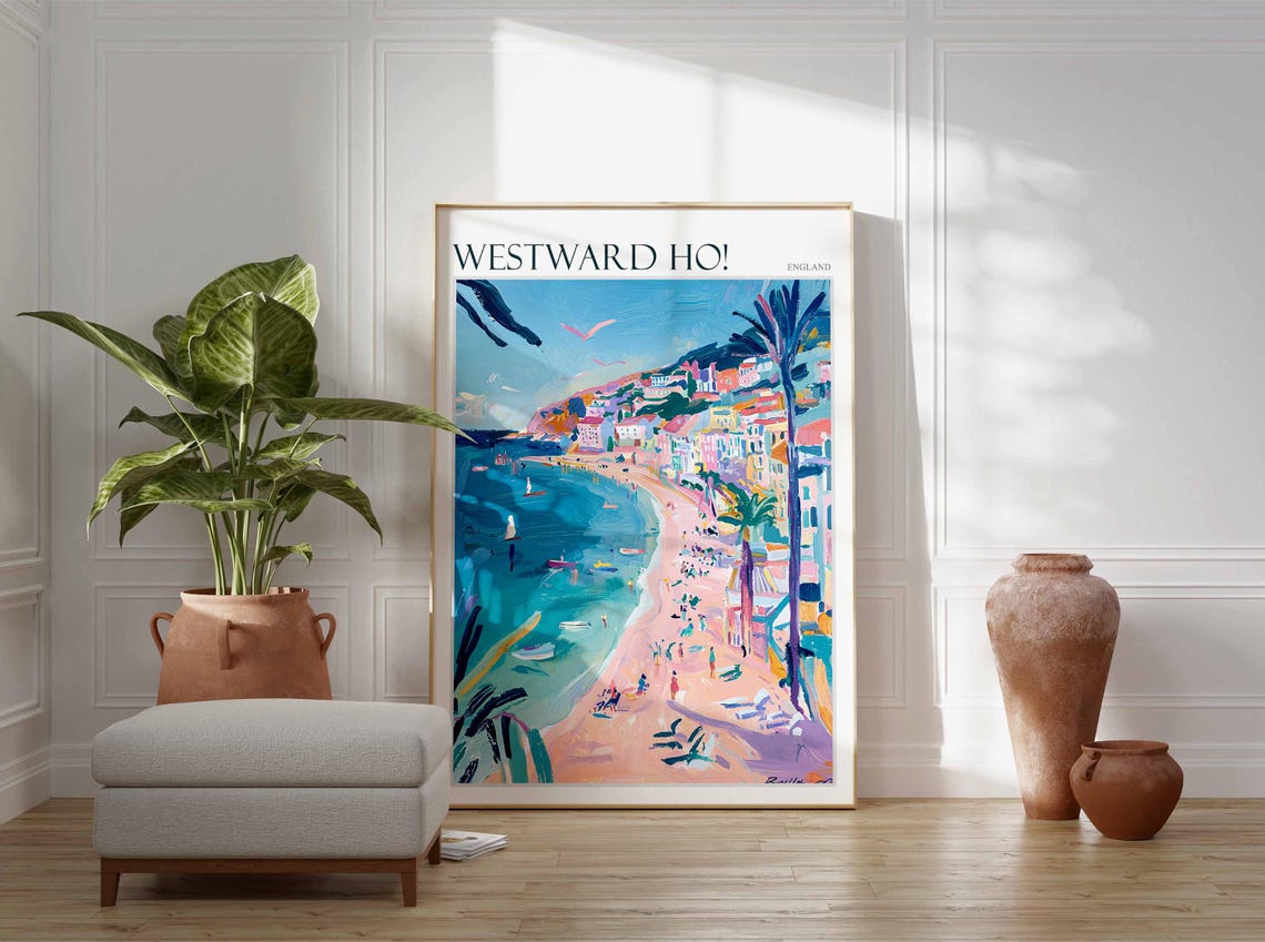Westward Ho Palm Beach Pink Sand Hillside Town Scene Art Poster - Image 2
