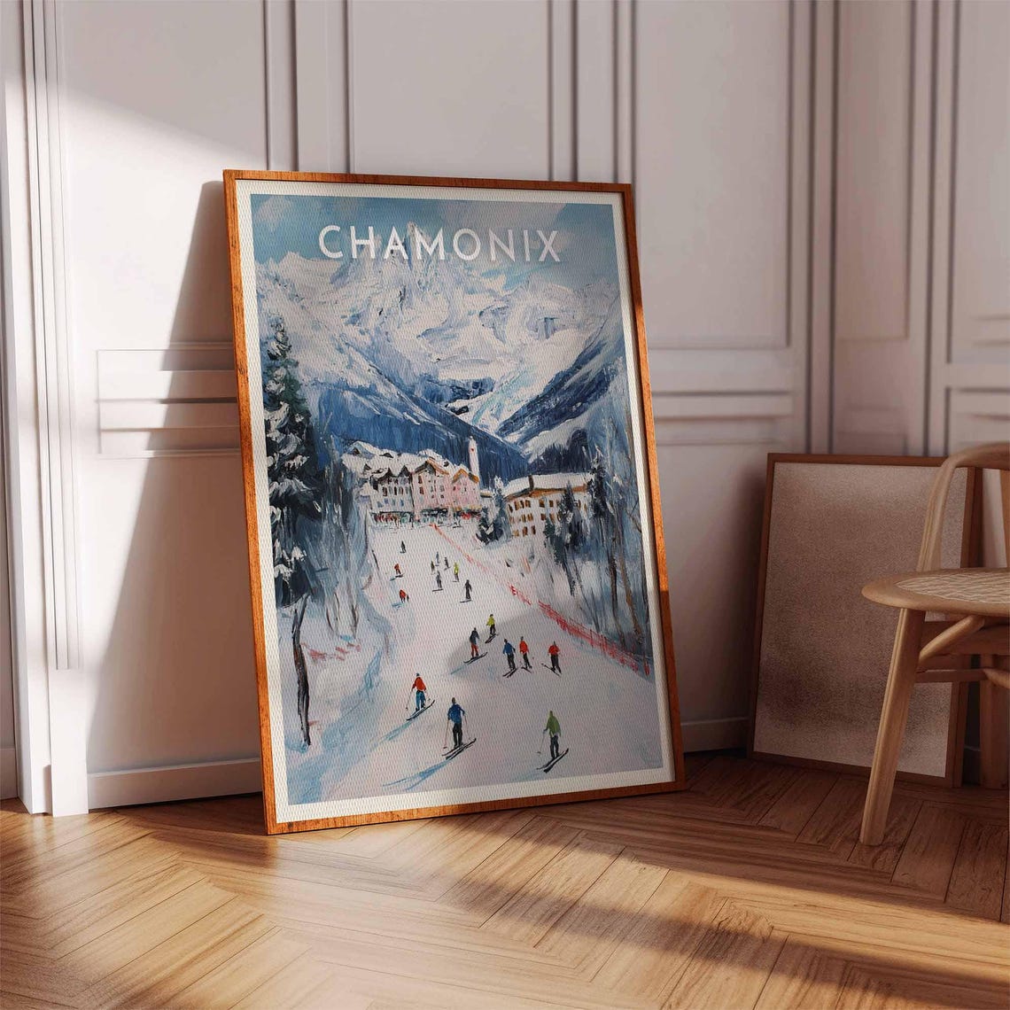 Chamonix Busy Ski Run Colorful Skiers Alpine Resort Town Poster - Image 2