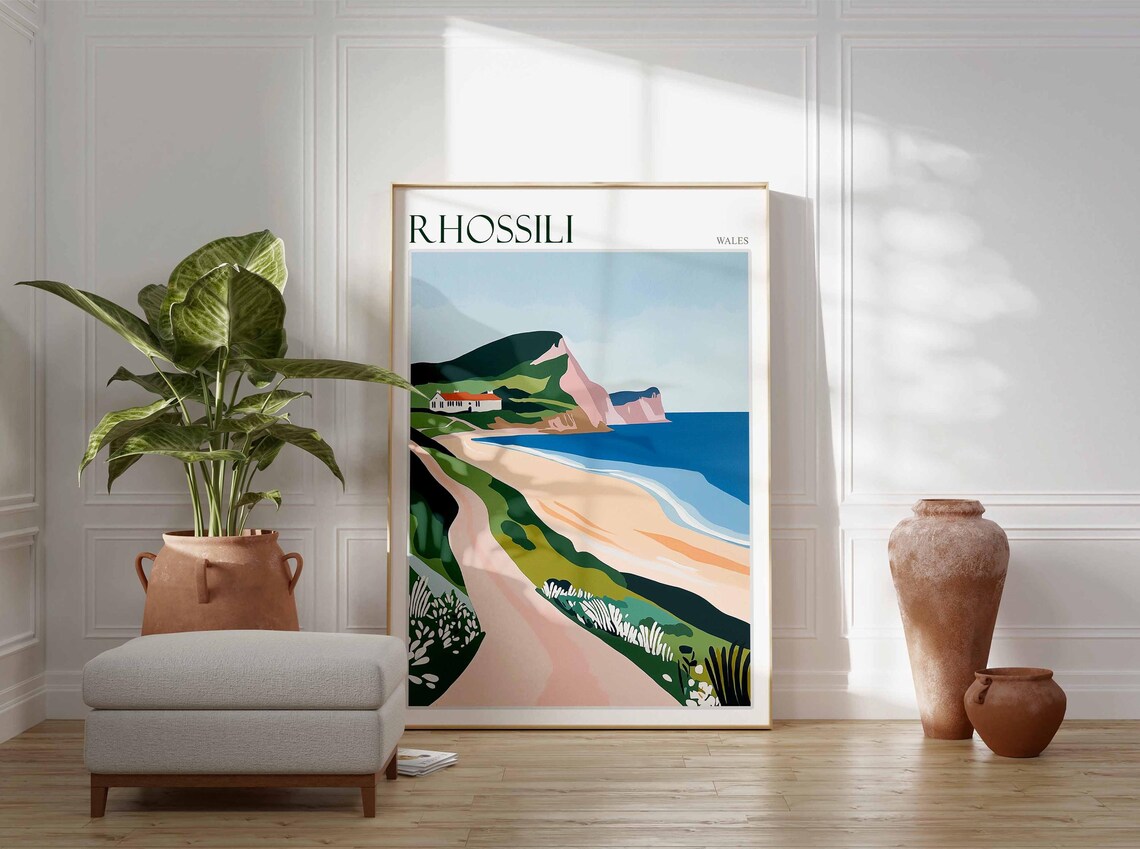 Rhossili Bay Poster Wales Poster Uk Travel Poster Coastal Wall Art British Decor Rhossili Travel Print Rhossili Wall Art Wales Decor - Image 4