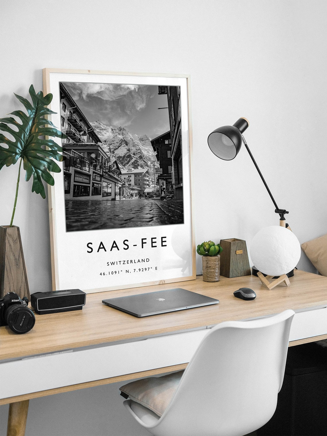 Saas Fee Travel Print Saas Fee Travel Poster Switzerland Print Swiss Print Black And White Travel Poster Travel Art Travel Gift - Image 2