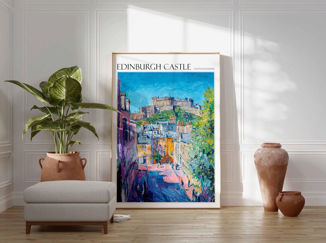 Edinburgh Castle United Kingdom Old Town Alley View Painting Poster - Image 2
