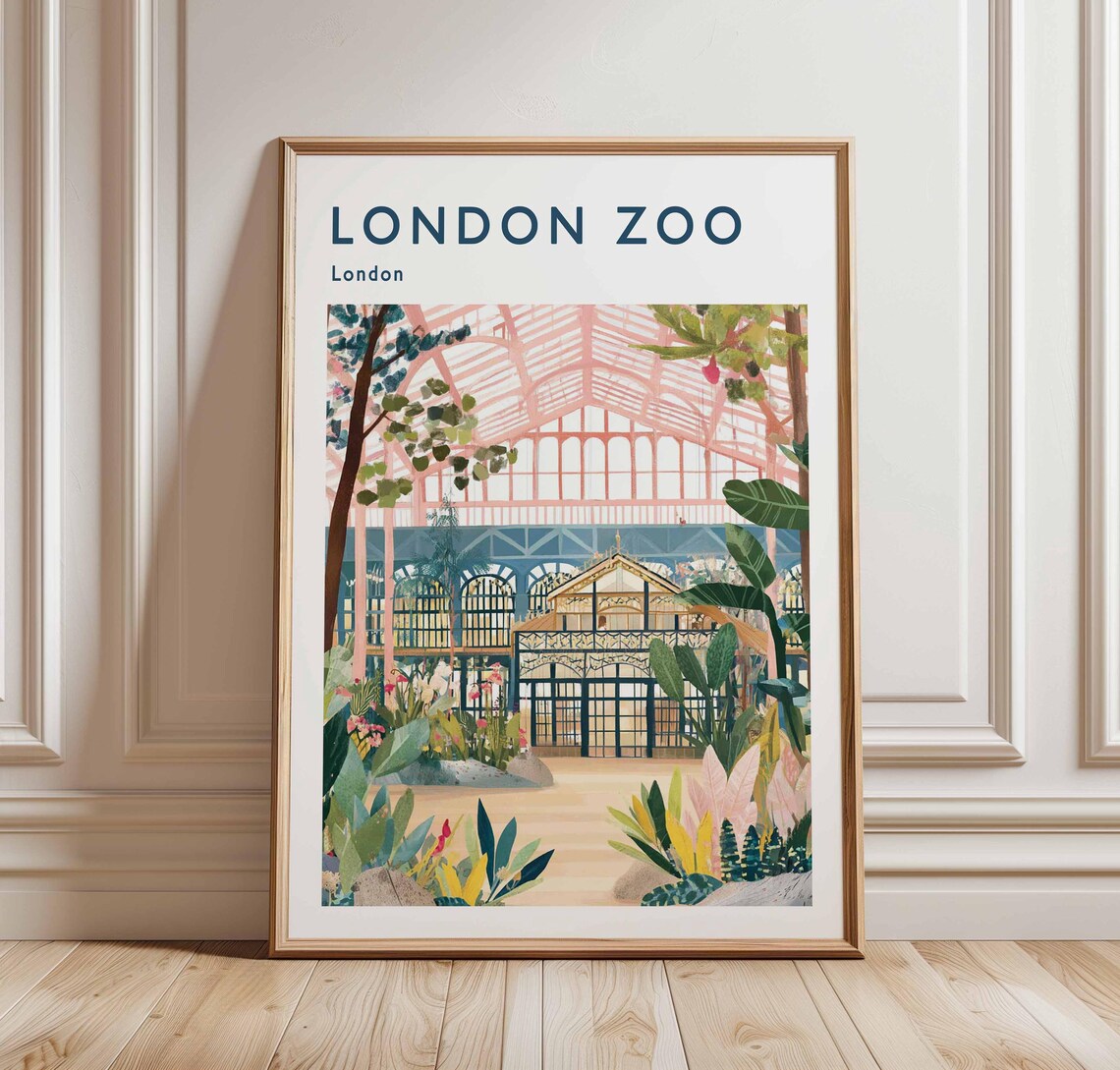 London Zoo Tropical Greenhouse Vintage Travel Poster Botanical Home Decor