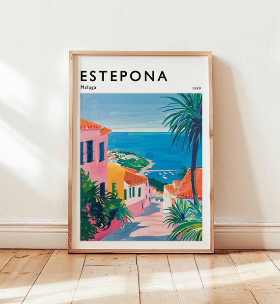 Estepona Malaga Spain 1989 Vintage Travel Poster Coastal Town Art