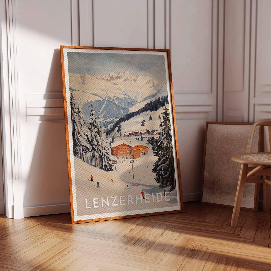 Lenzerheide Switzerland Vintage Skiers Alpine Hotel Snowy Ski Poster - Image 3