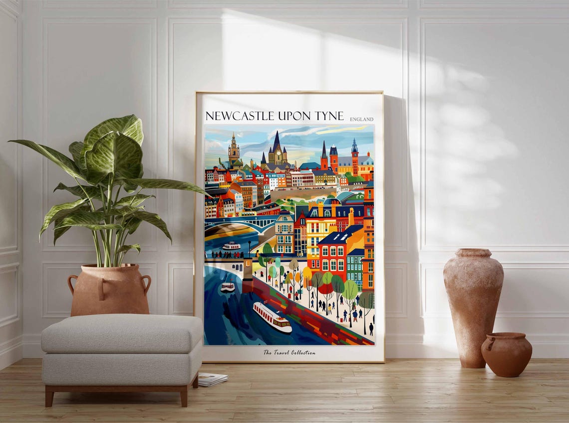Newcastle Upon Tyne Poster England Travel Print British Decor United Kingdom Travel Poster City Print Newcastle Upon Tyne Travel Poster - Image 2