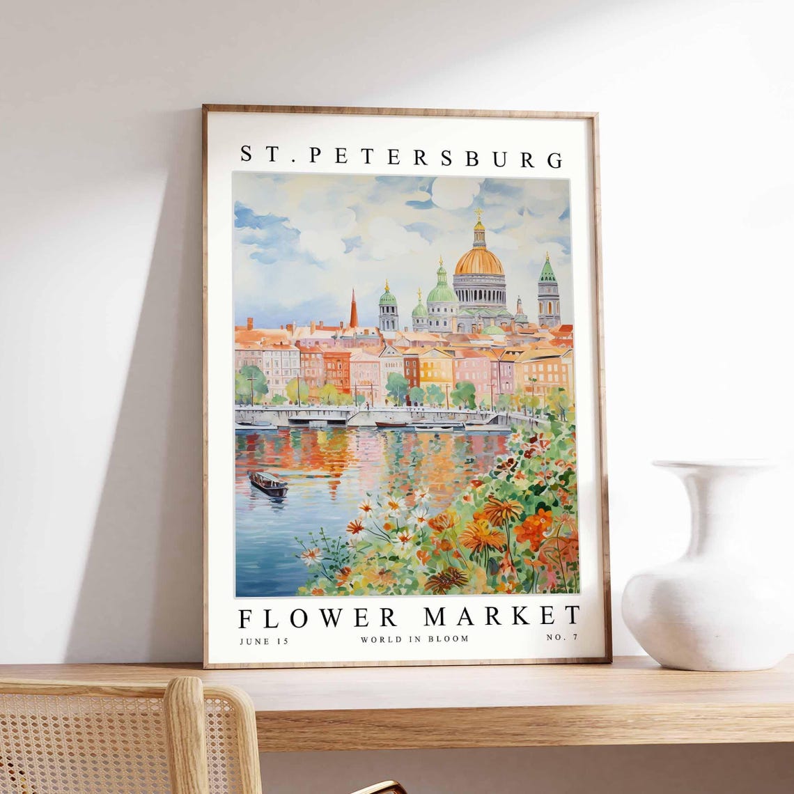 St. Petersburg Cathedral River Boats Daisy Flower Art Poster