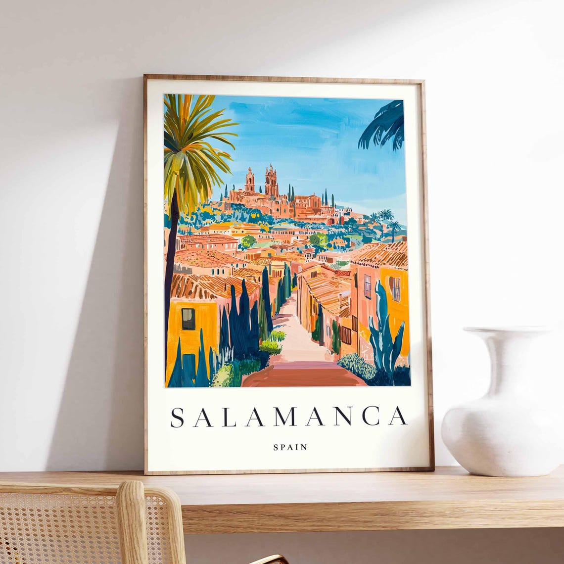 Salamanca Spain Poster With Sunlit Lane Cypress Trees And Palms