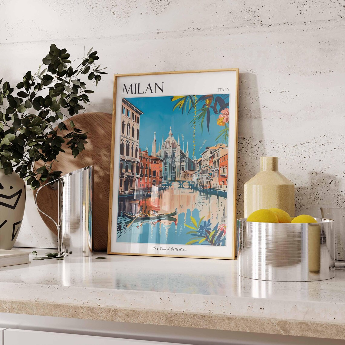 Milan Italy Canal Cathedral Art Illustration Travel Collection Poster - Image 3