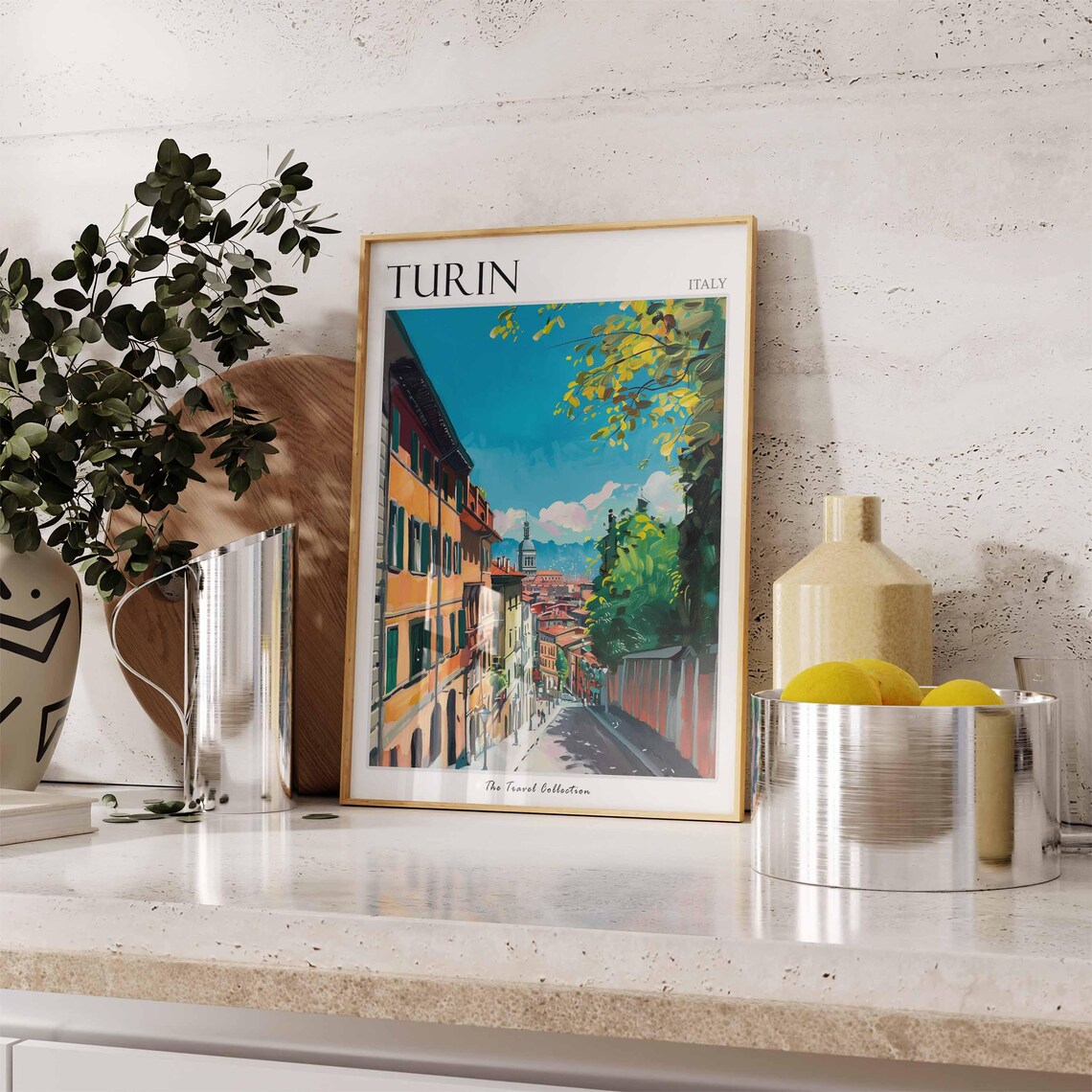 Turin Italy Charming Old Town Street Ochre Buildings Travel Poster - Image 3