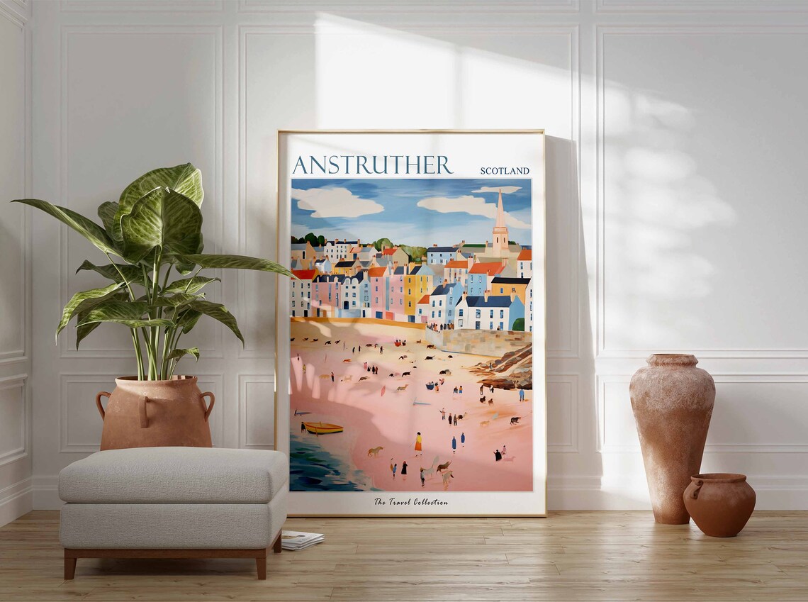 Anstruther Scotland Pastel Beach Town Illustration Travel Poster - Image 2