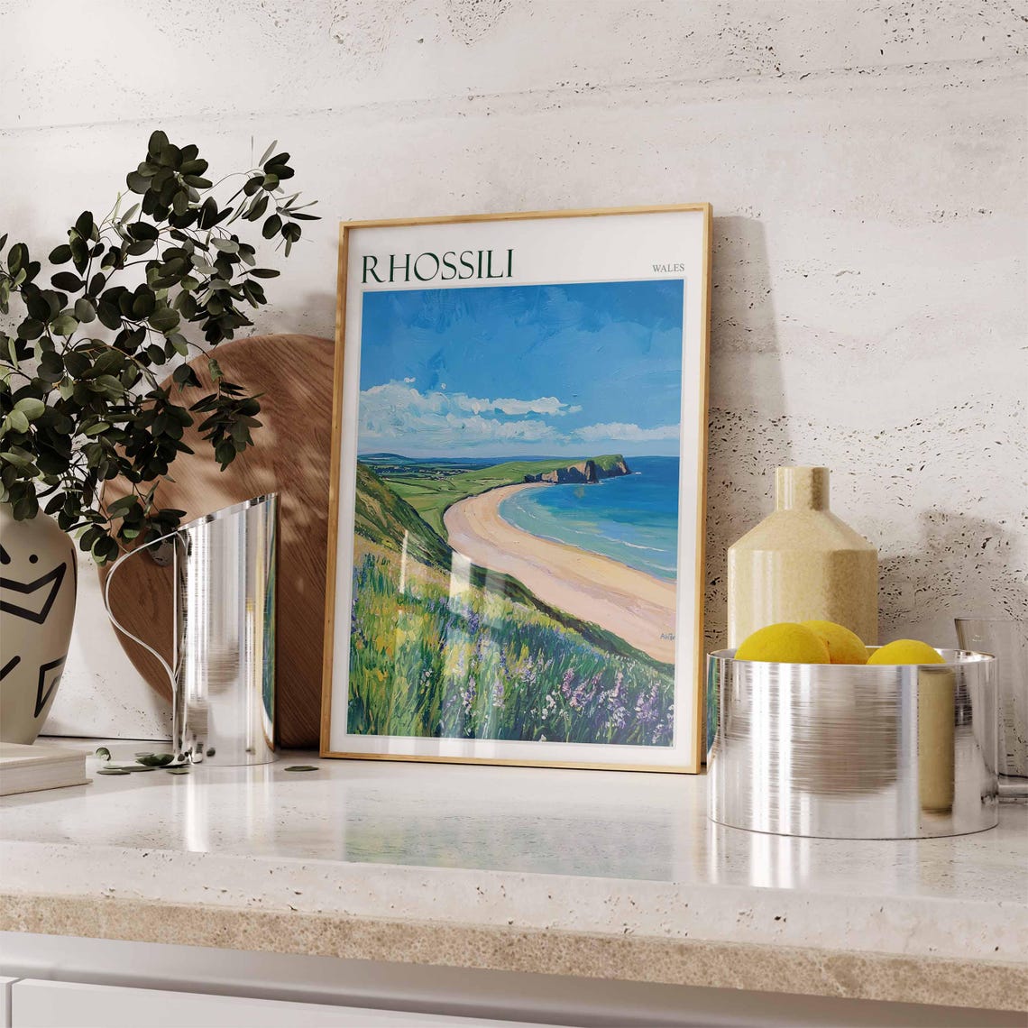 Rhossili Wales Flowering Clifftop Bay View Impressionist Poster - Image 3