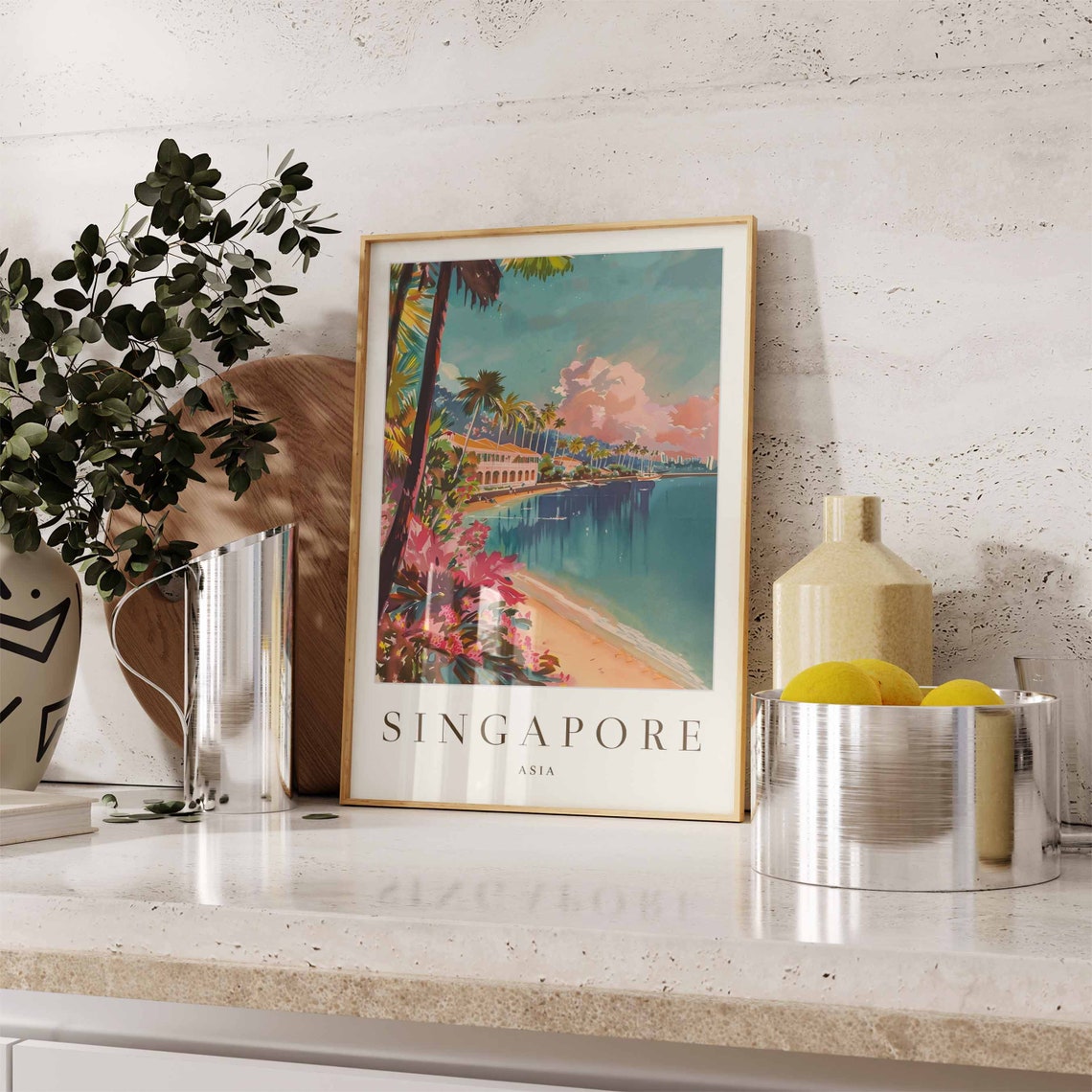 Singapore Beach Palm Trees Tropical Vintage Travel Destination Poster - Image 3