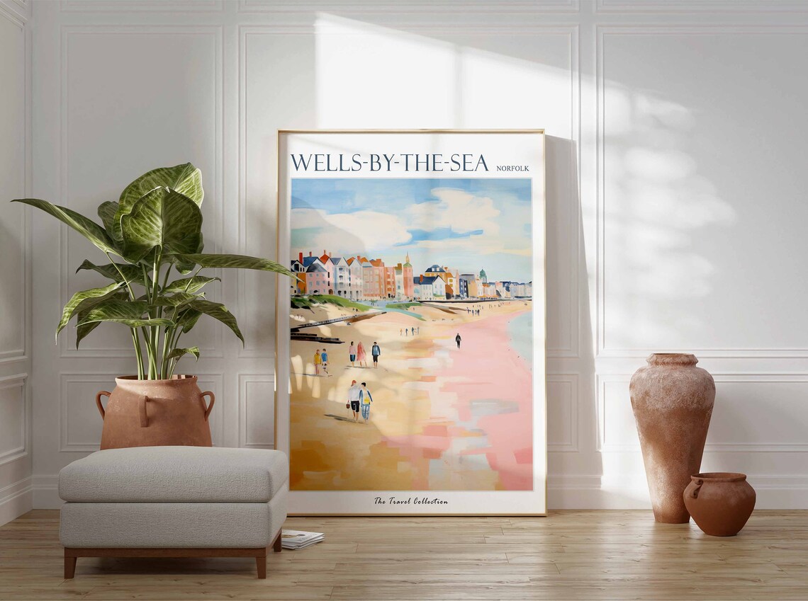 Wells-by-the-Sea Norfolk Beach Colorful Town Walkers Travel Poster - Image 3