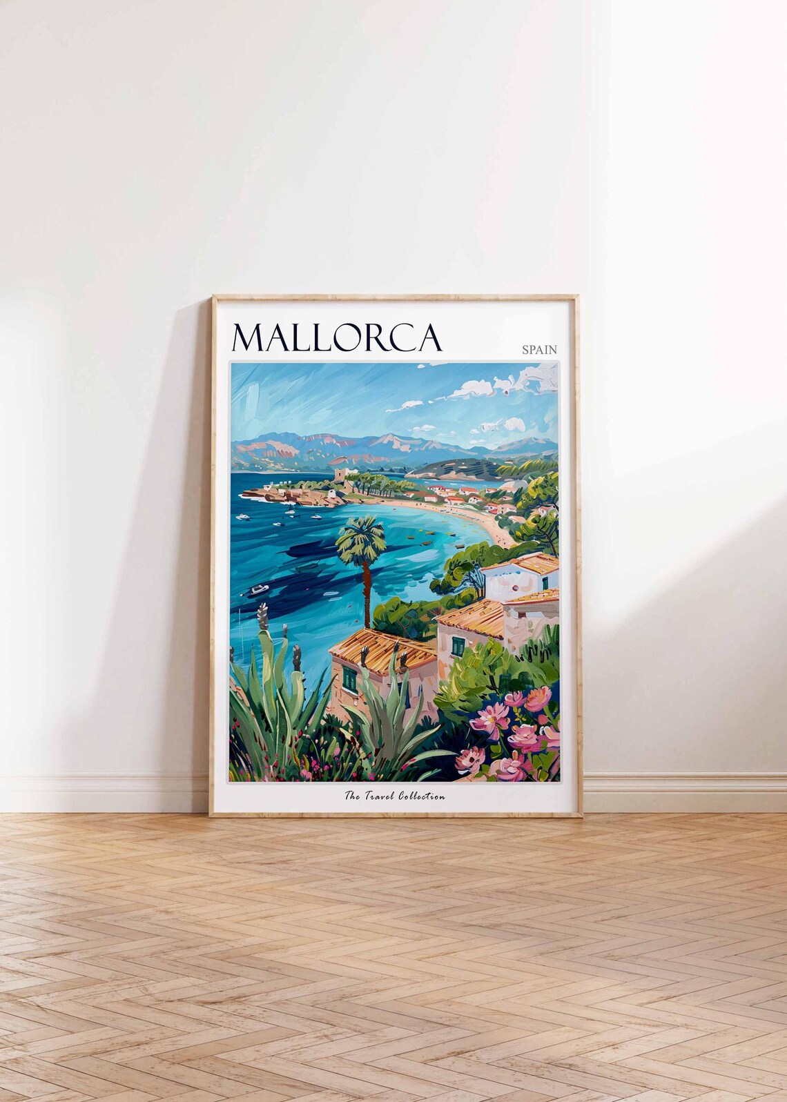 Mallorca Spain Bay Boats Red Roof Houses Garden Travel Poster - Image 2