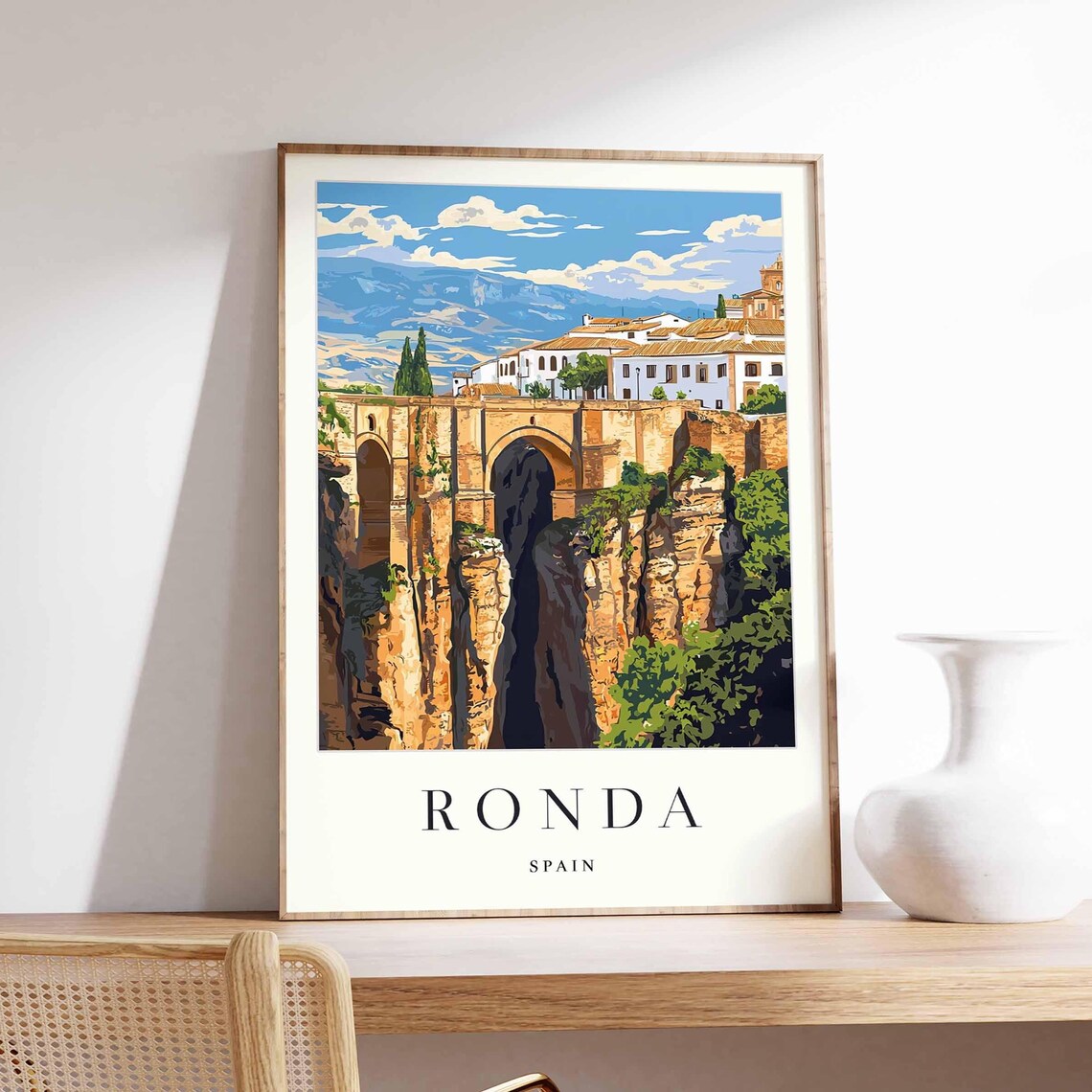Ronda Spain Iconic Puente Nuevo Bridge Cliff Village Travel Poster