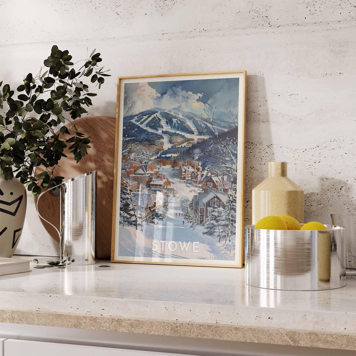 Stowe Moody Watercolor Village Under a Brooding Winter Sky Poster - Image 2
