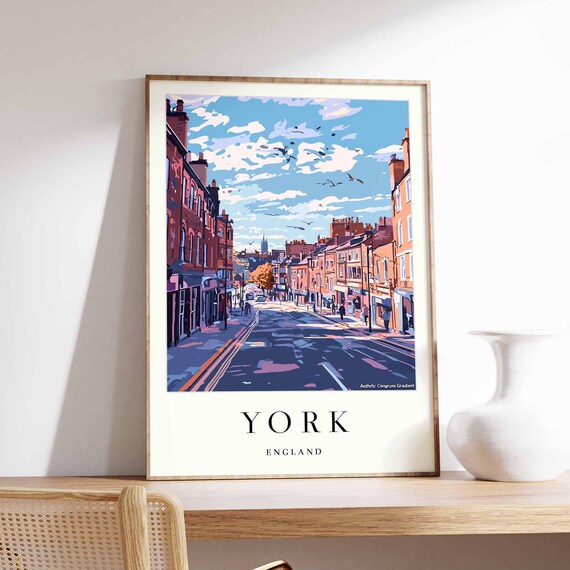 York England Historic Street Sunset Minster Tower Dusk Poster