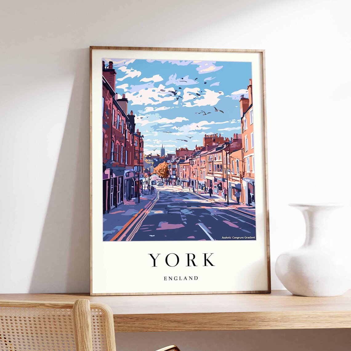 York England Historic Street Sunset Minster Tower Dusk Poster