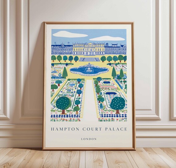 Hampton Court Palace London Symmetric Garden Vintage Travel Poster