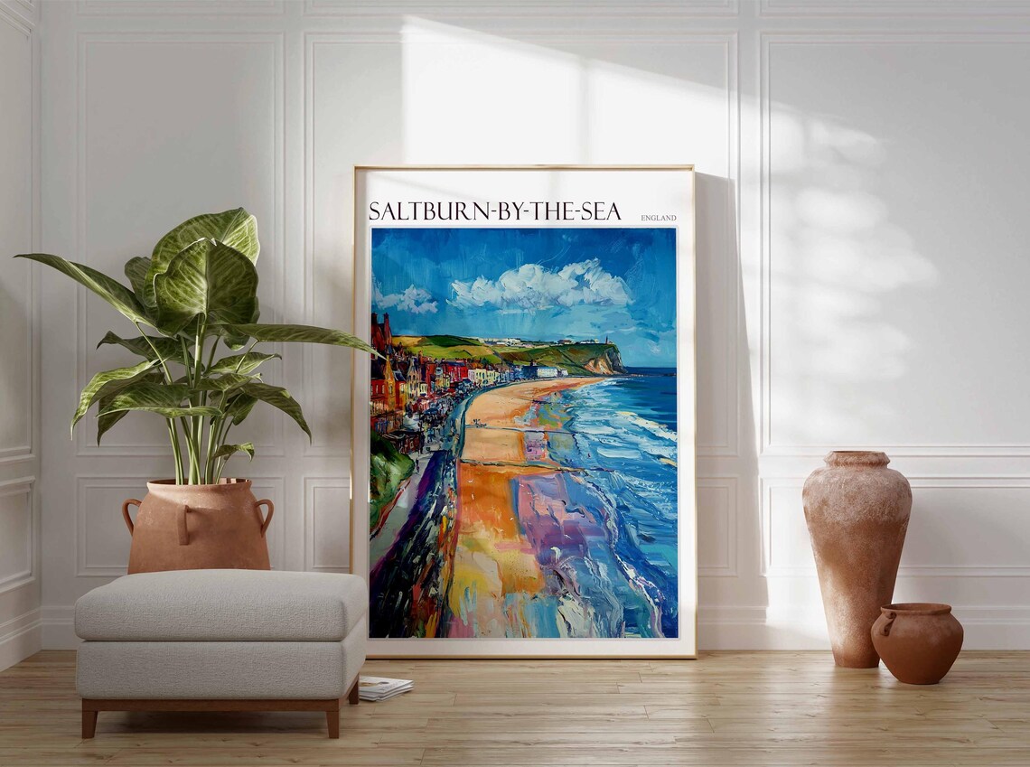 Saltburn-by-the-Sea England Impressionist Beach Reflection Artwork Poster - Image 4