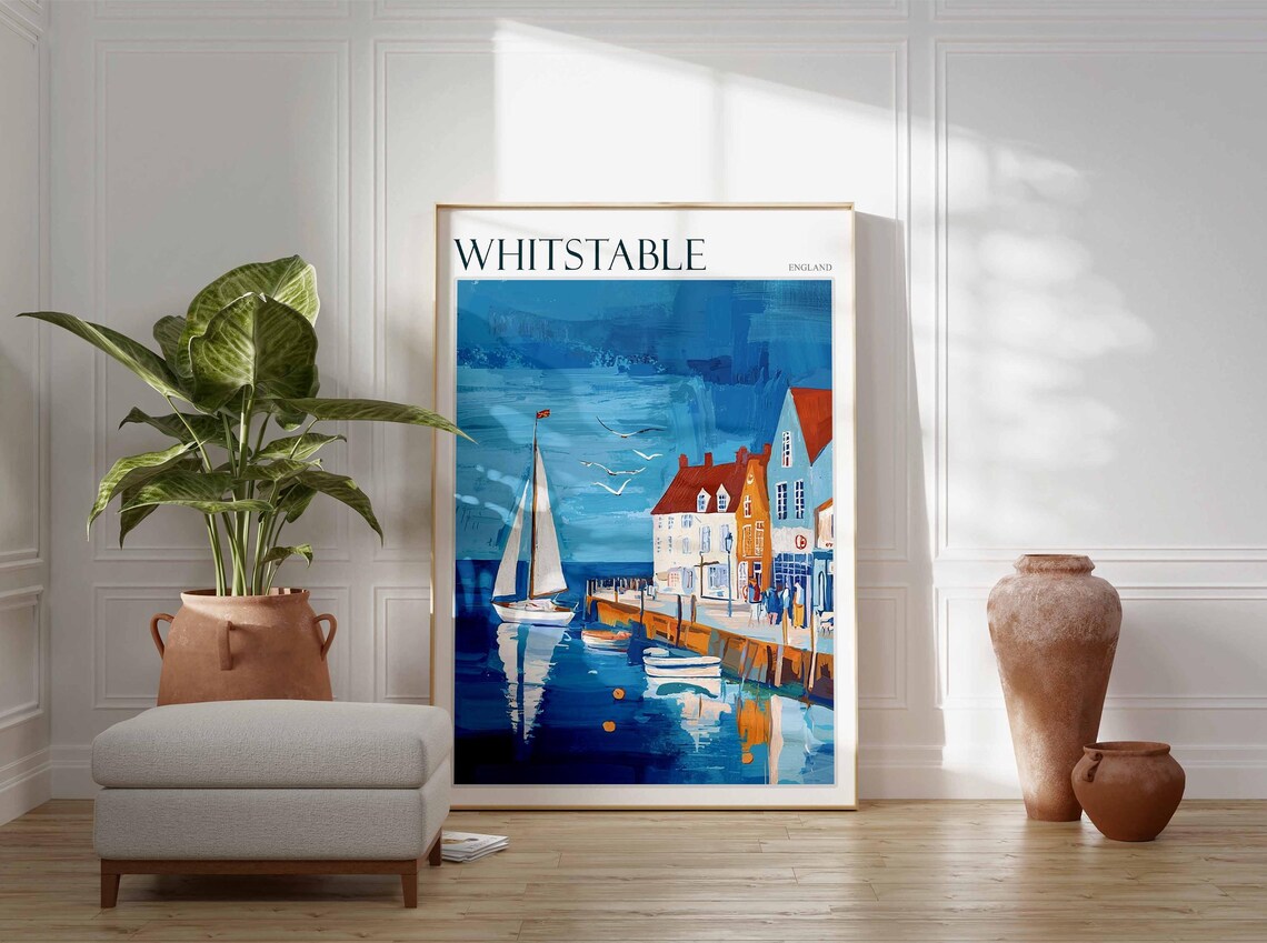 Whitstable England Sailing Yacht Harbour Seagulls Travel Poster - Image 2