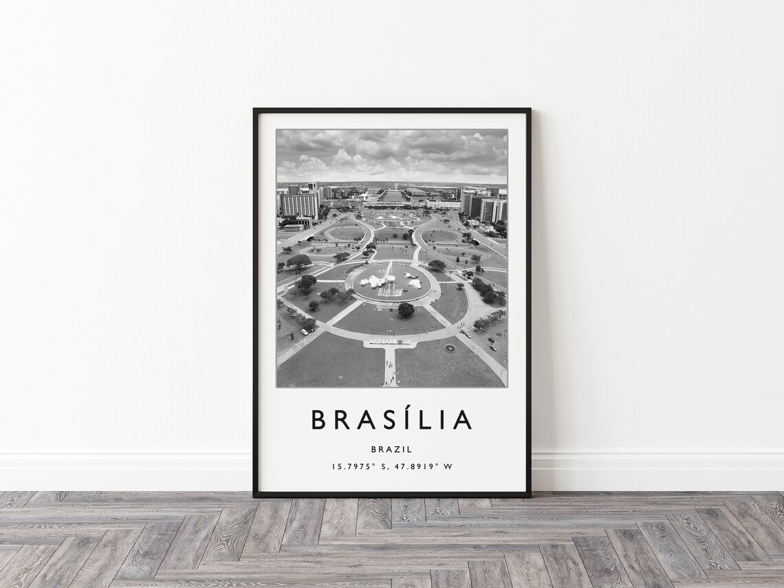 Brasilia Brazil Aerial Park View Black And White Photo Poster - Image 2
