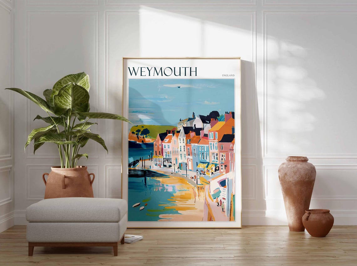 Weymouth England Harbour Town Calm Waterfront Reflections Poster - Image 2