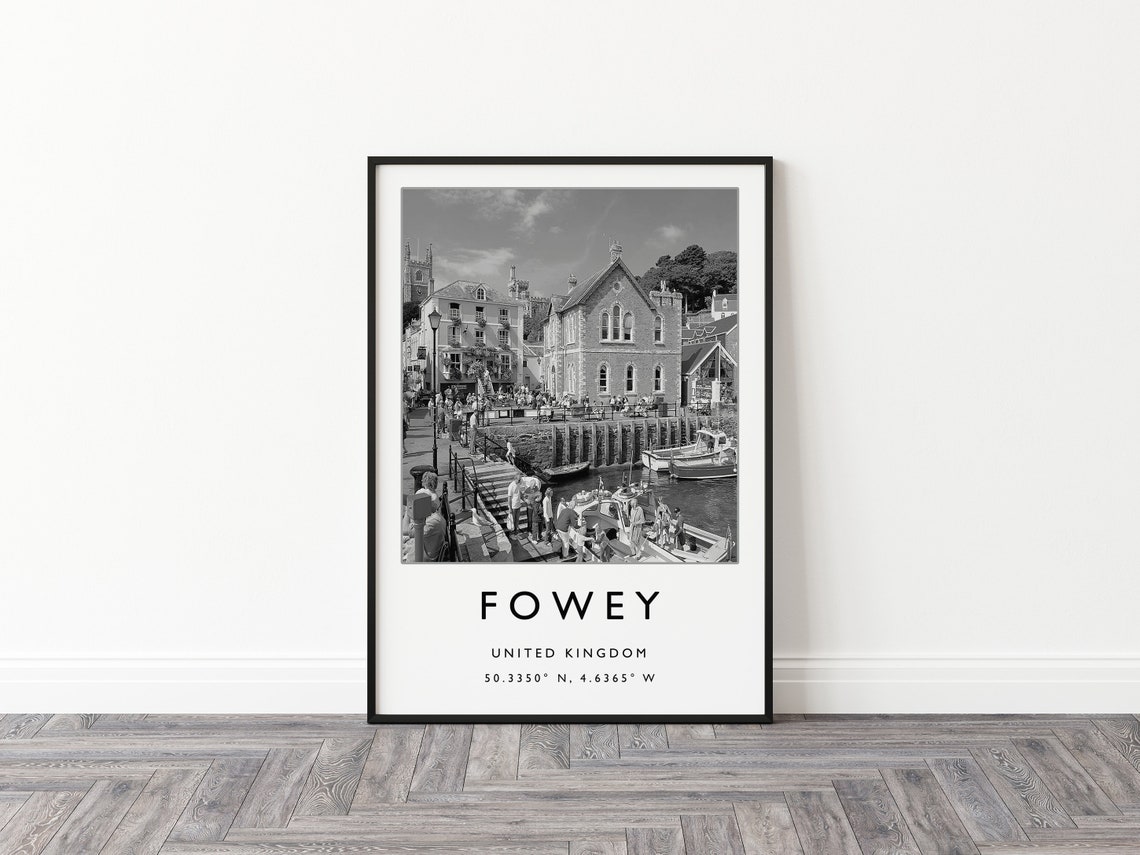 Fowey England Harbor Boats Black and White Photo Travel Poster - Image 2