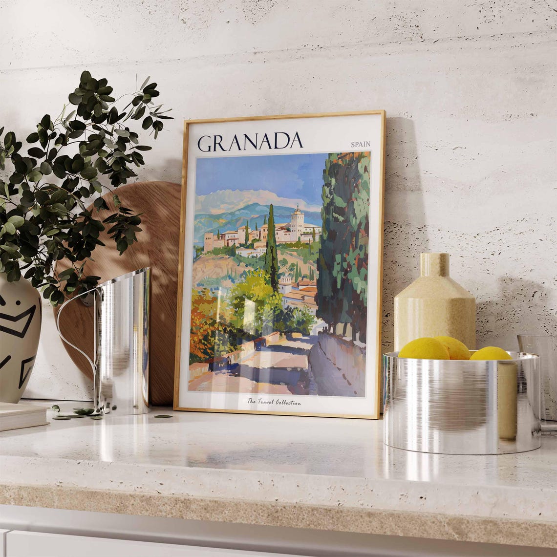 Granada Spain Alhambra Palace Cypress Trees Mountain View Poster - Image 3
