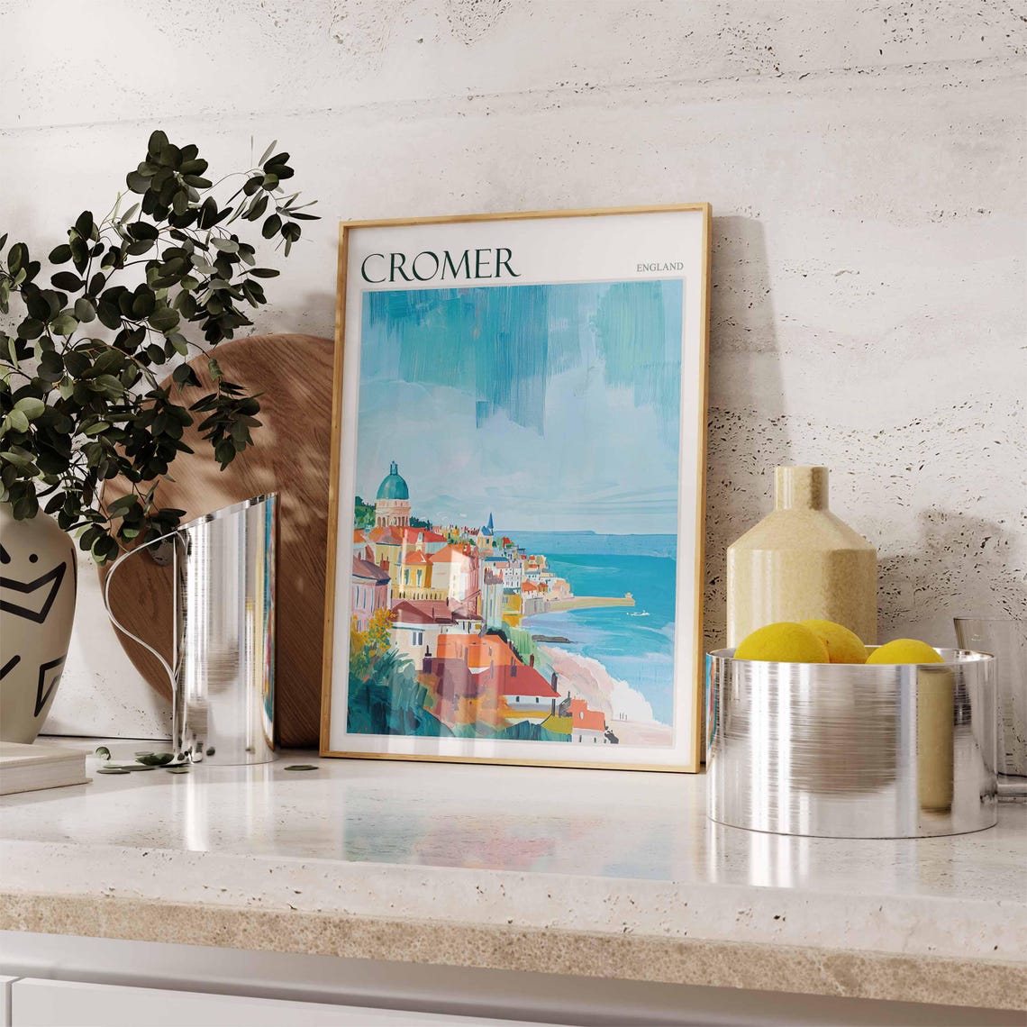 Cromer England Town Skyline with Domed Building Seafront Poster - Image 2