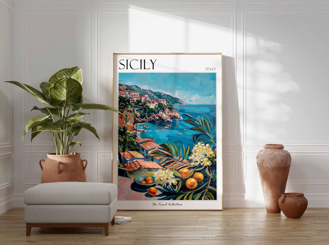 Sicily Italy Coastal Town Mediterranean Sea Travel Collection Poster - Image 2