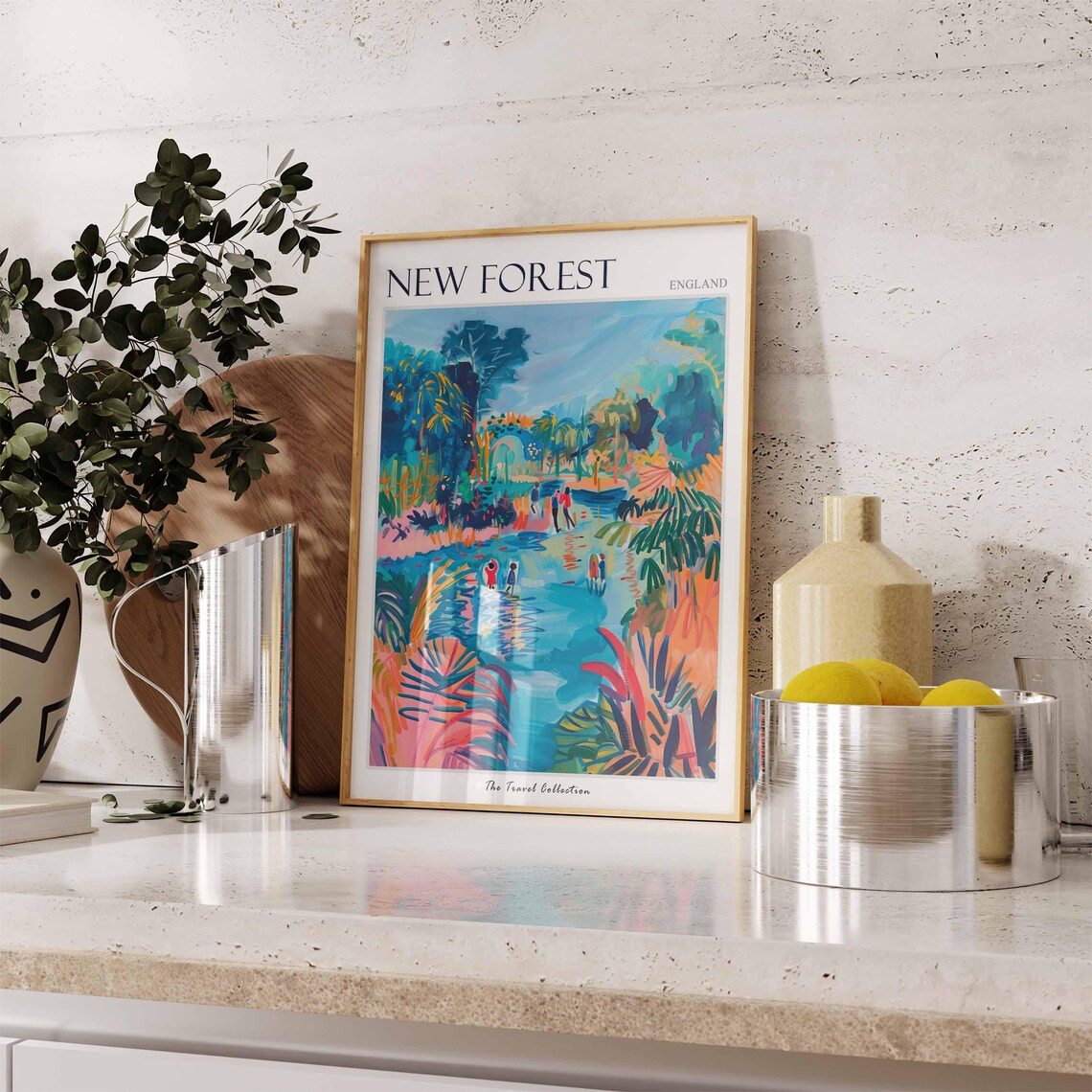 New Forest Tropical River Scene People Swimming Colorful Poster - Image 3