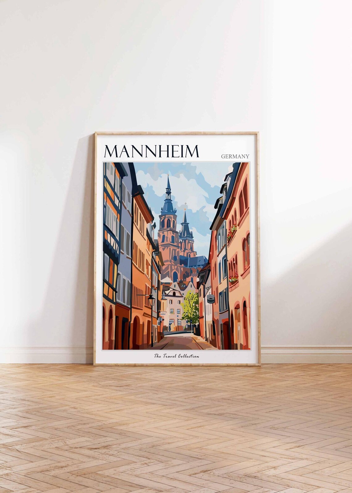 Mannheim Germany Old Street Twin Church Spires Travel Poster - Image 2