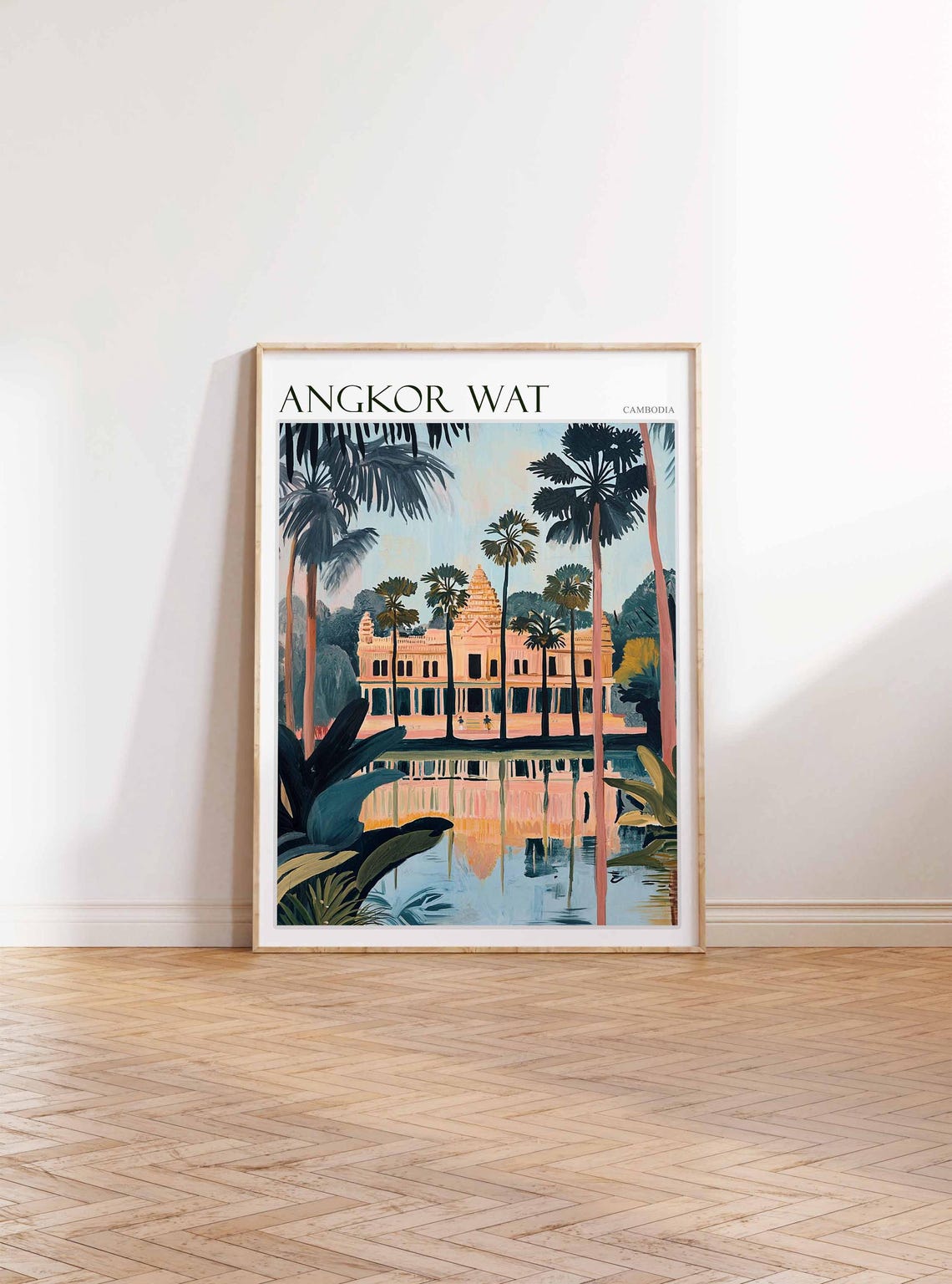 Angkor Wat Cambodia Palm Trees Tropical Temple Water Art Poster - Image 3
