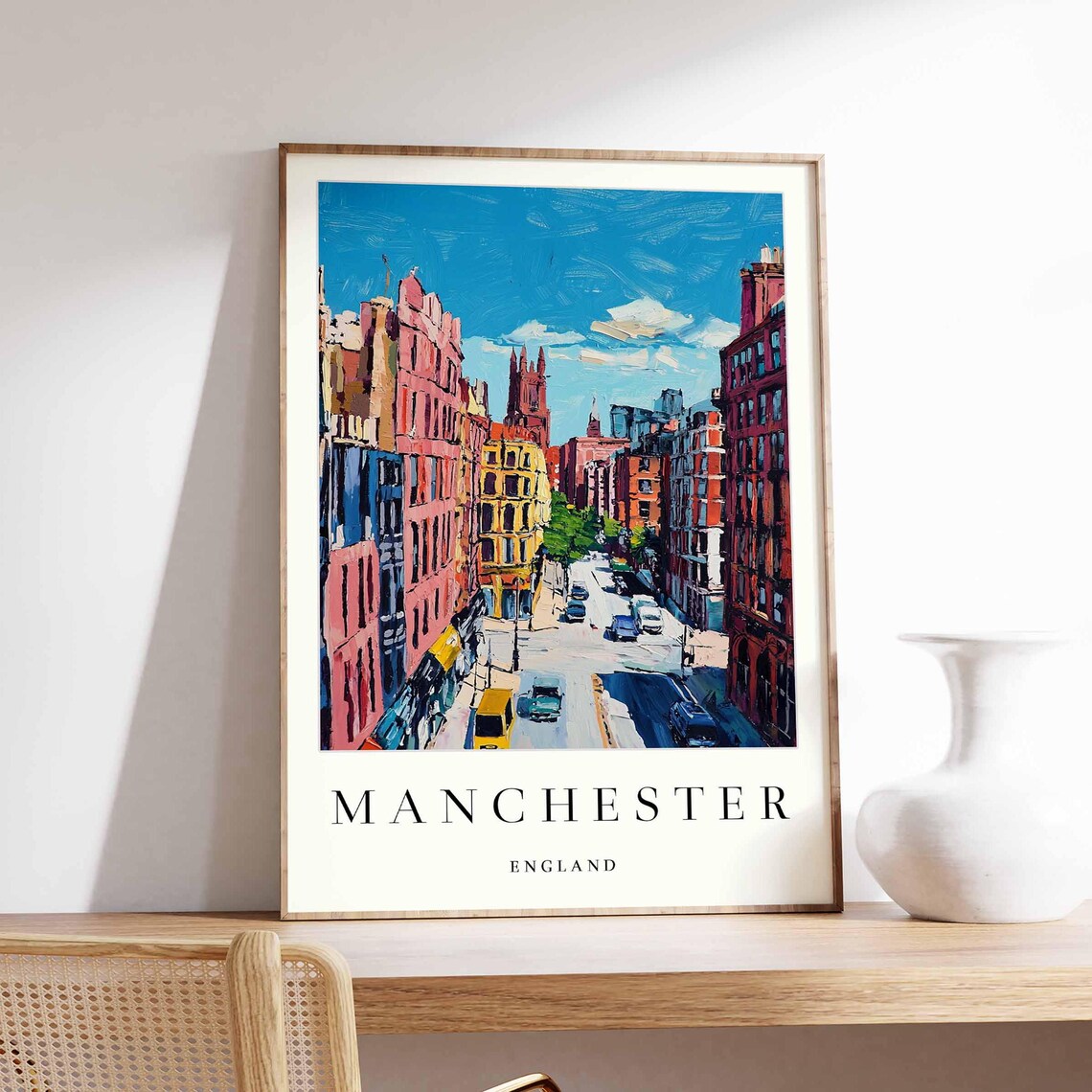 Manchester England Street Scene Poster Painted Northern Quarter City Art