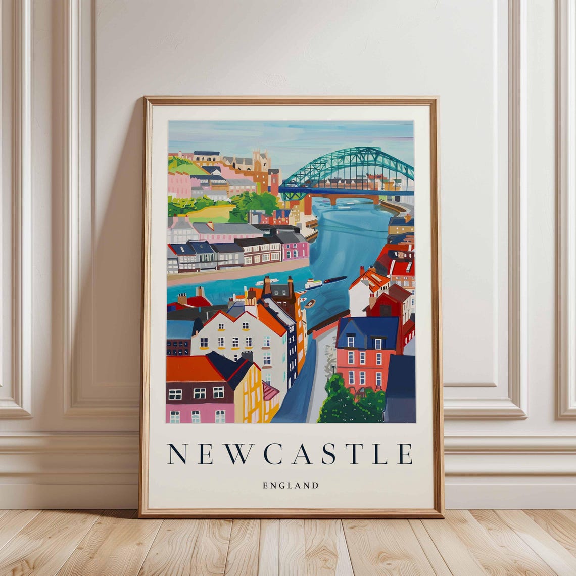 Newcastle England Tyne Bridge Quayside Colorful Scene Art Poster