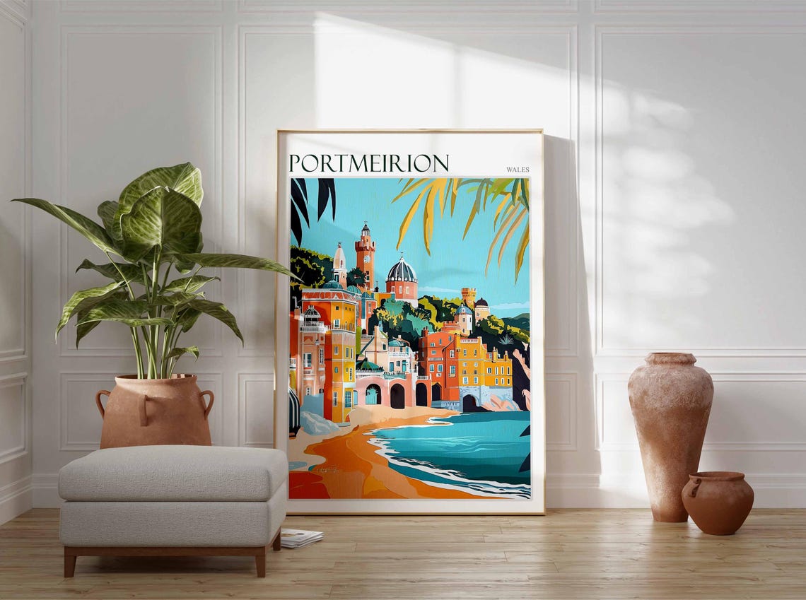 Portmeirion Poster Wales Poster Uk Travel Poster Coastal Wall Art British Decor European Travel Poster Uk Landscape Poster Uk Print - Image 4