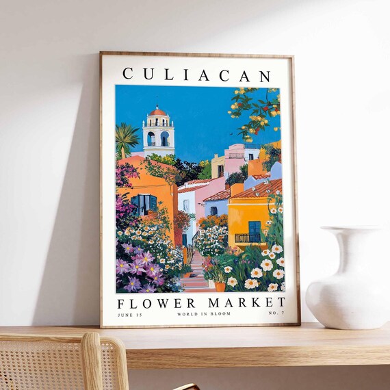 Culiacan Flower Market Poster Print Sinaloa Floral Wall Art Mexico Decor Botanical Latin America Travel