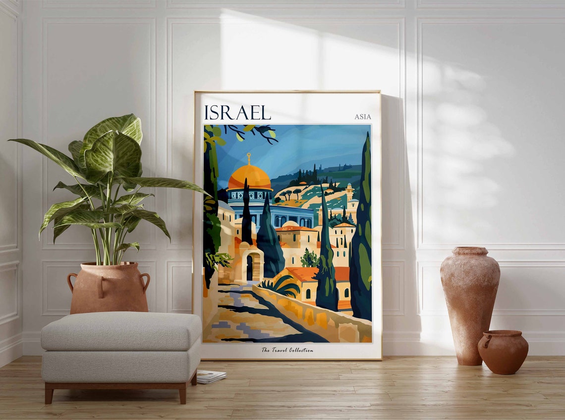 Israel Asia Golden Dome Jerusalem Stone Street Cypress Art Poster - Image 2