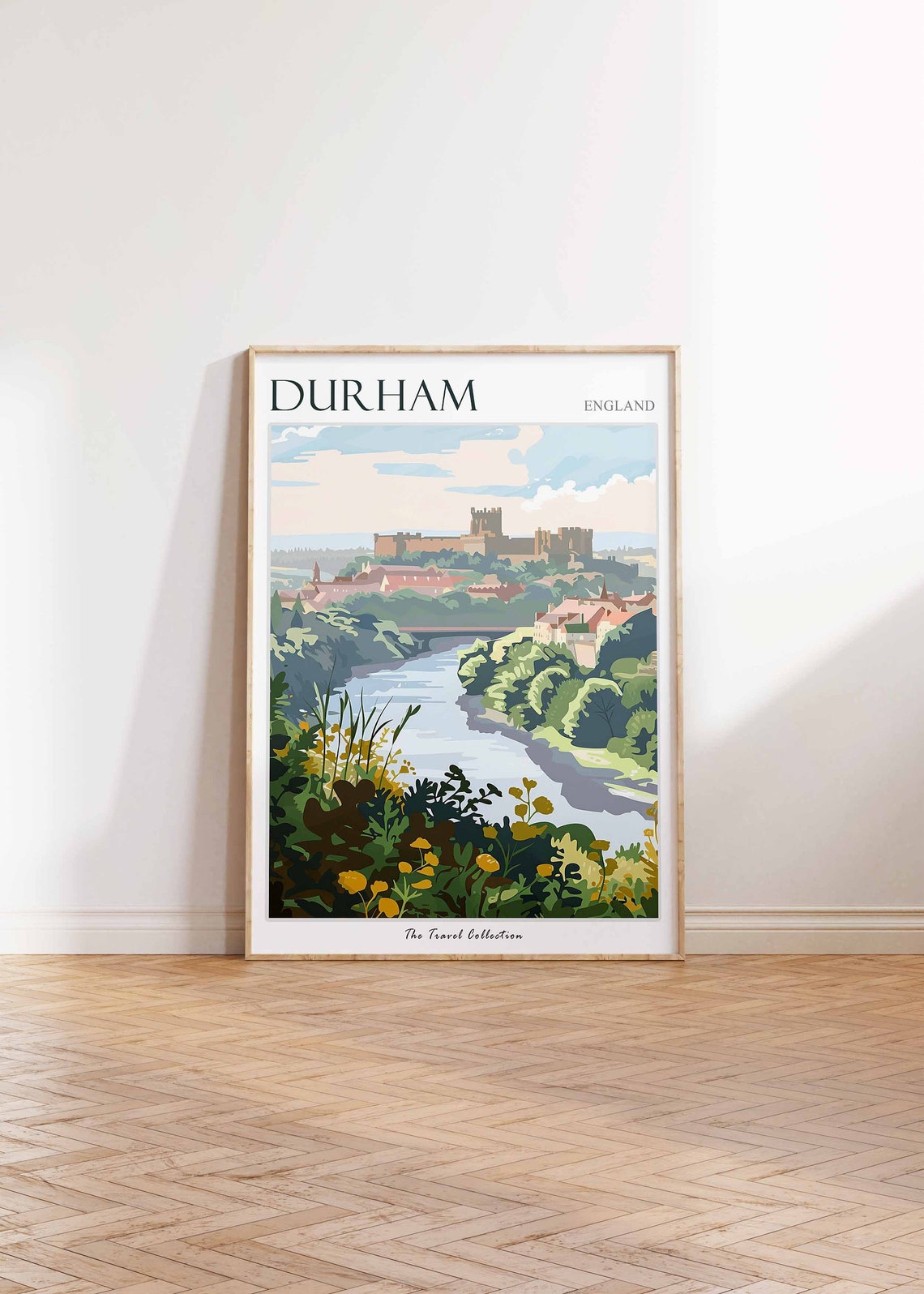 Durham England Castle Cathedral River Illustrated Travel Poster - Image 2