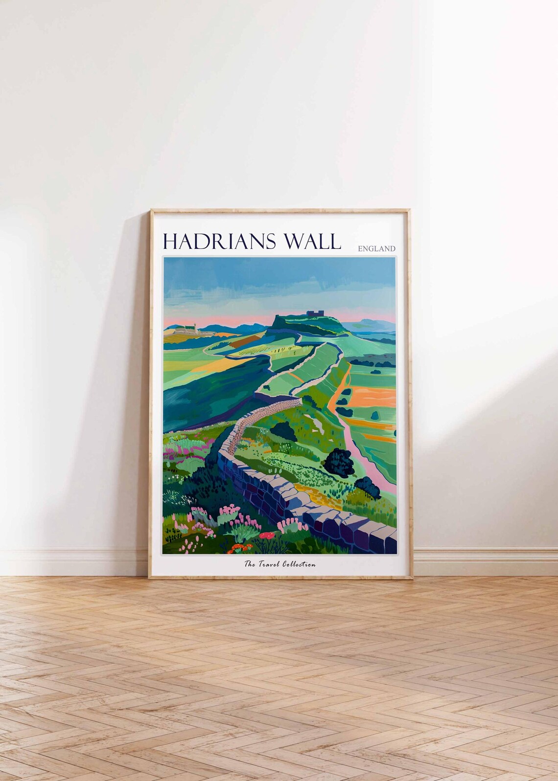 Hadrians Wall England Hilltop Fort Travel Poster Stone Wall Valley Art - Image 2